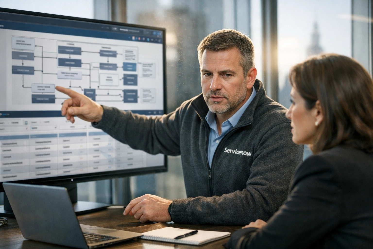 Senior ServiceNow architect explaining system architecture to an IT executive to maximize platform ROI.