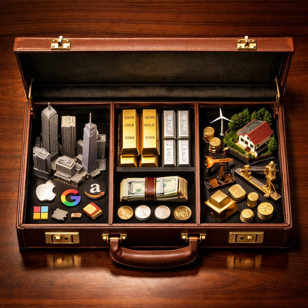 Diversified investment portfolio with equities, fixed income, and alternative assets