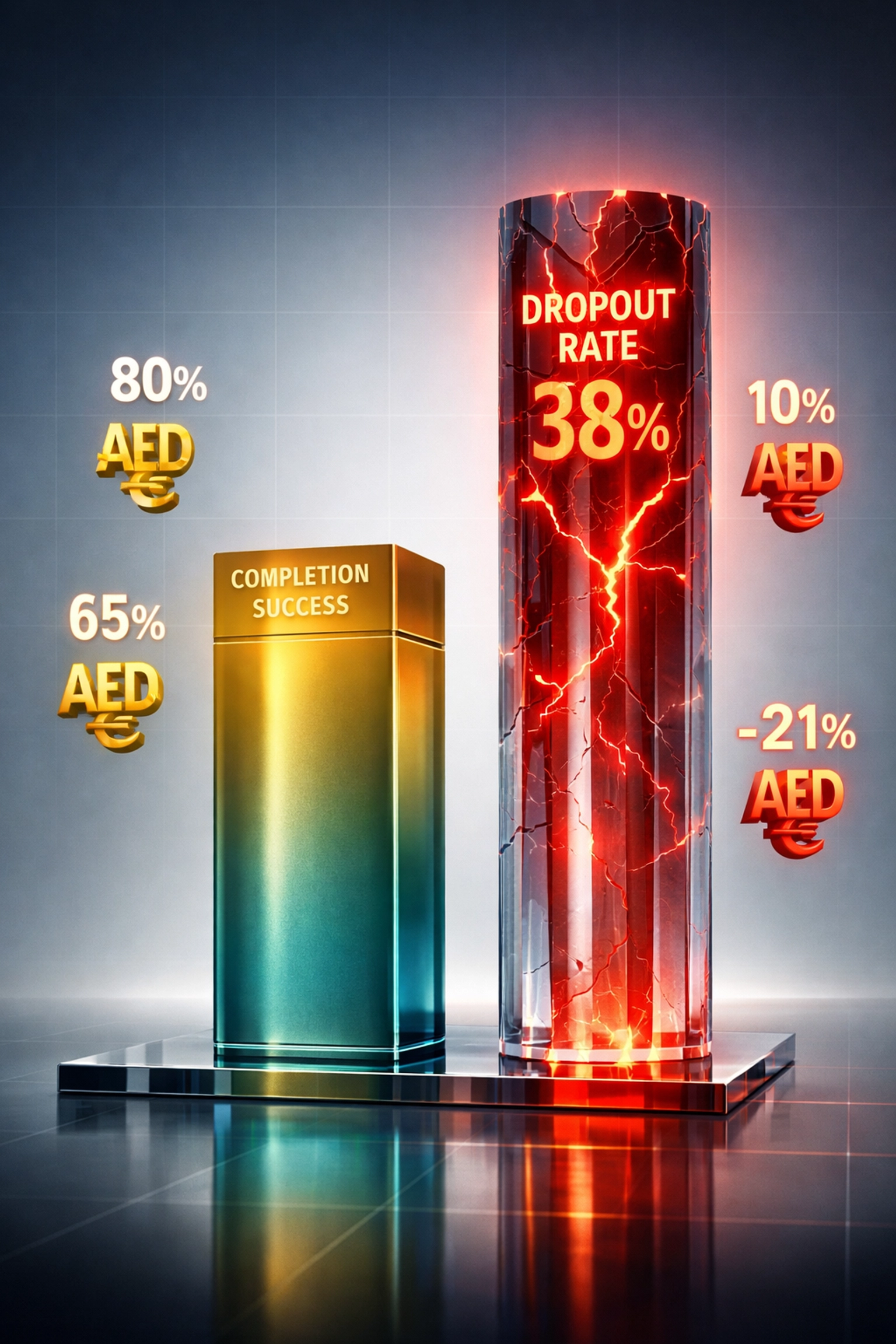 AI course completion rate comparison showing in-person training ROI vs online dropout statistics