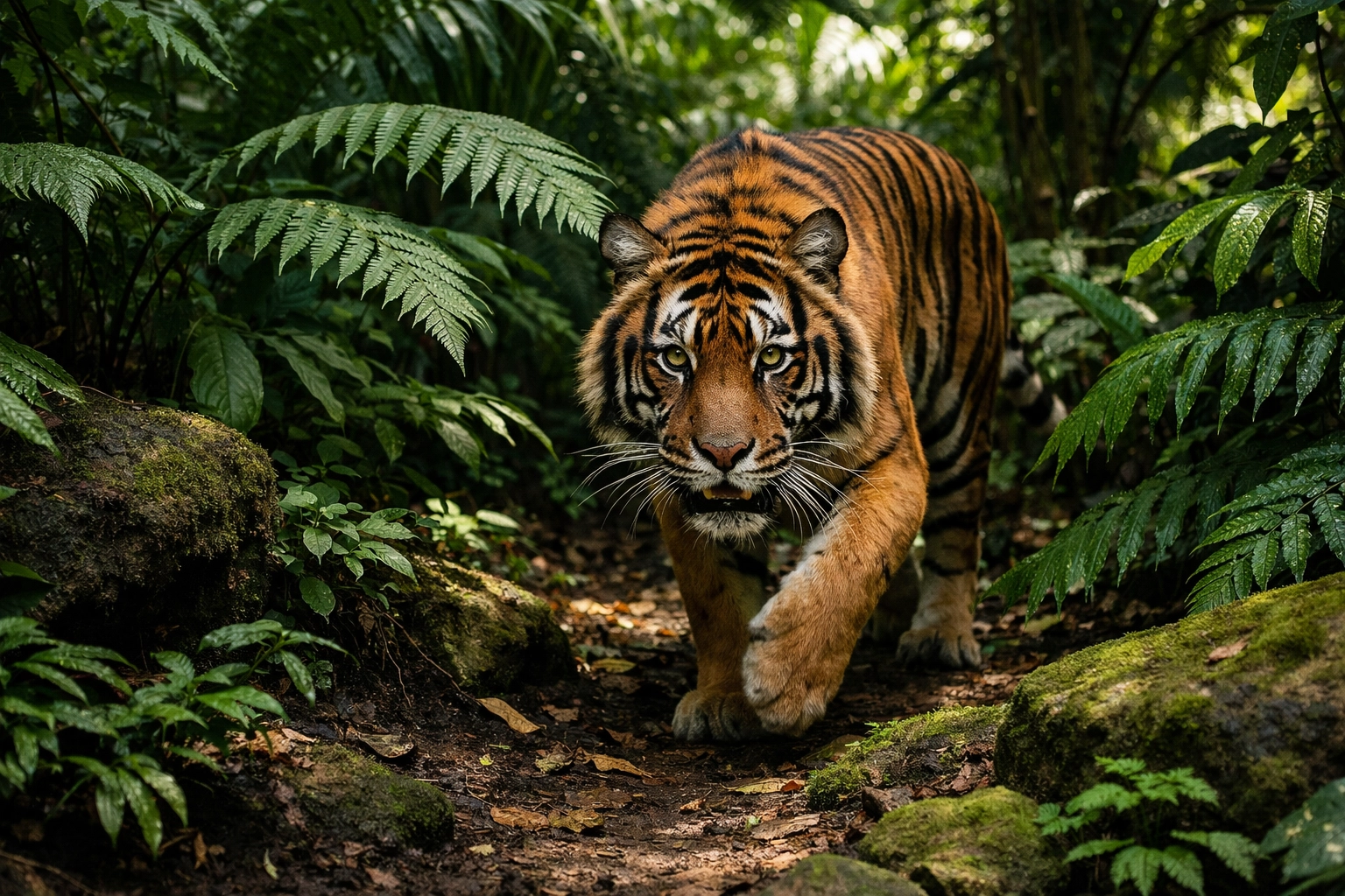 A tiger in a natural-looking habitat without visible zoo fences or man-made structures.
