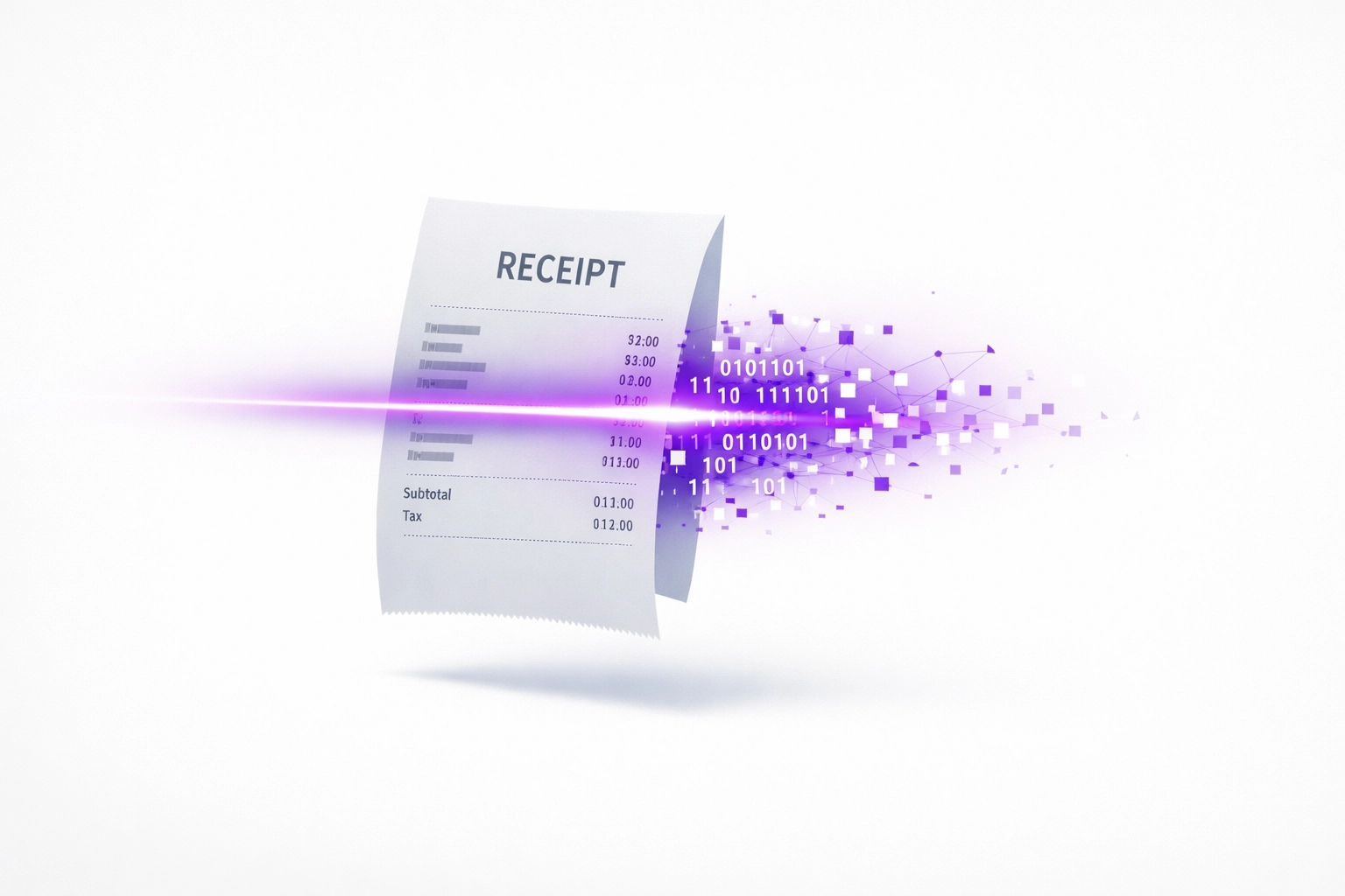 Digital receipt scanning showing AI data entry automation for small business bookkeeping.