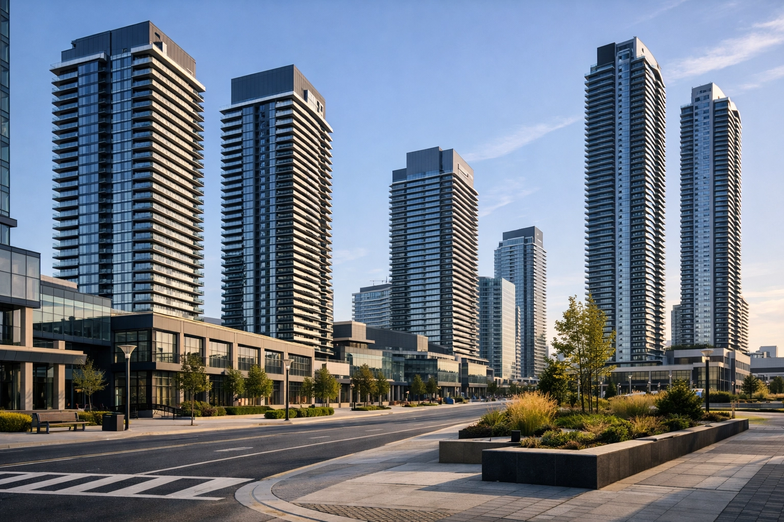 Modern condo towers at the Vaughan Metropolitan Centre
