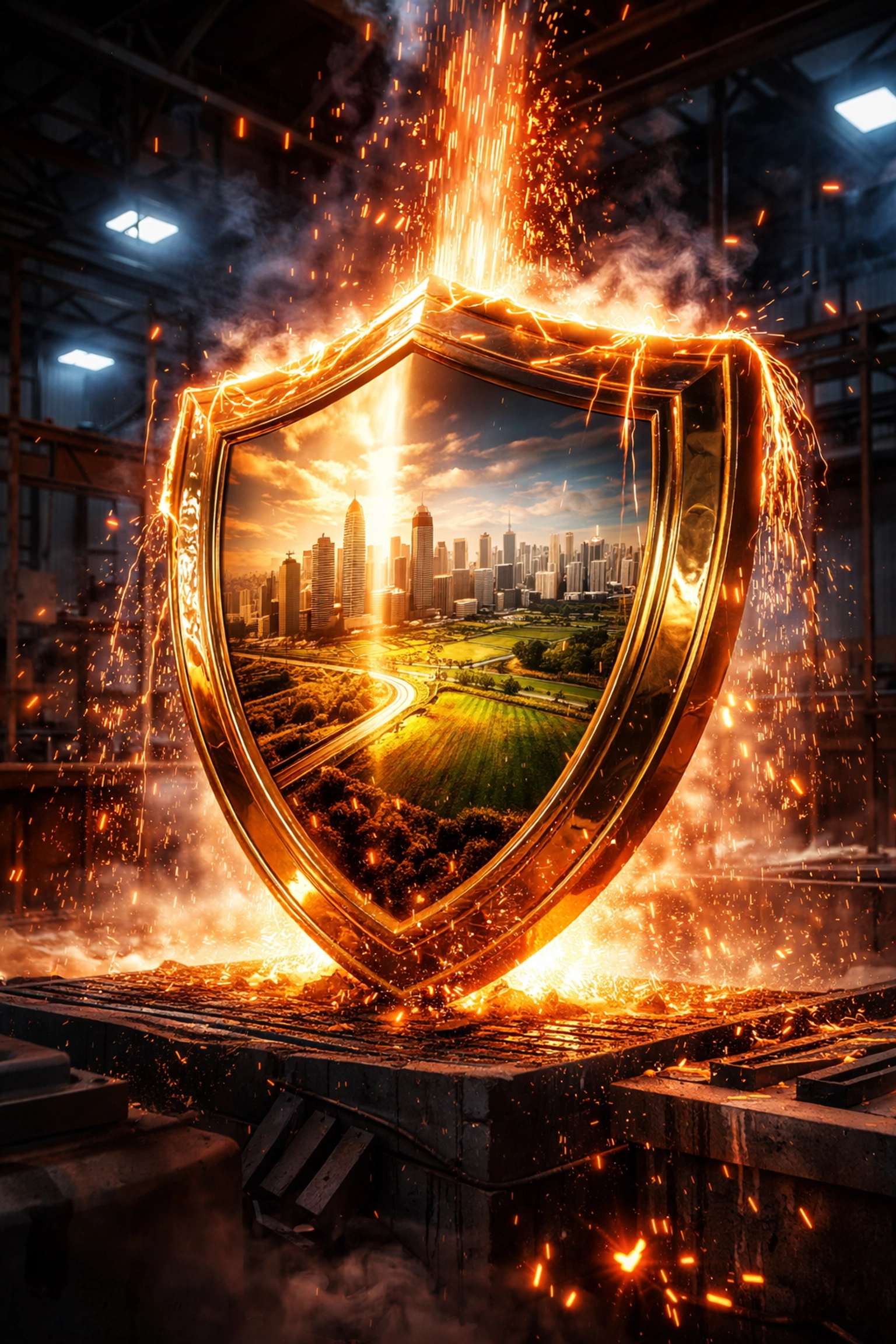 Golden shield being forged for financial protection, representing robust strategies for accredited investors