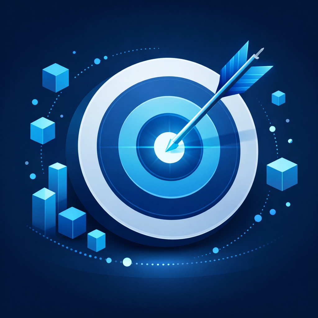 Illustration of a digital bullseye representing precise long-tail keyword targeting for SEO.