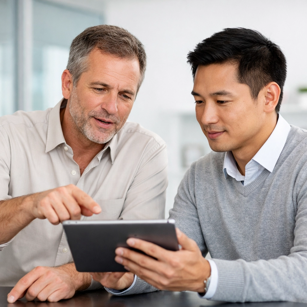 Tax professionals collaborating on service bureau support and sub-office quality control training.