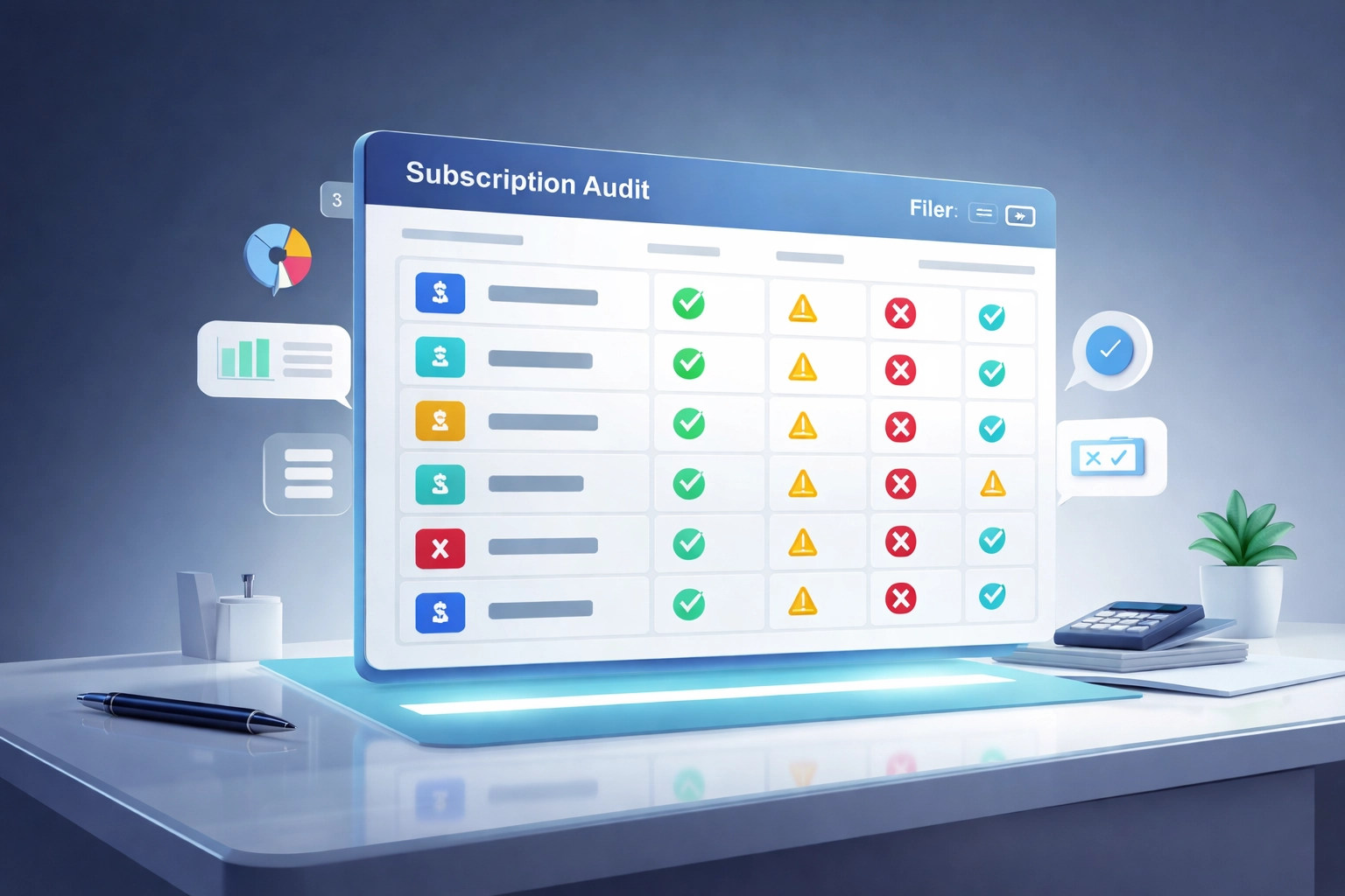 Color-coded digital subscription audit spreadsheet