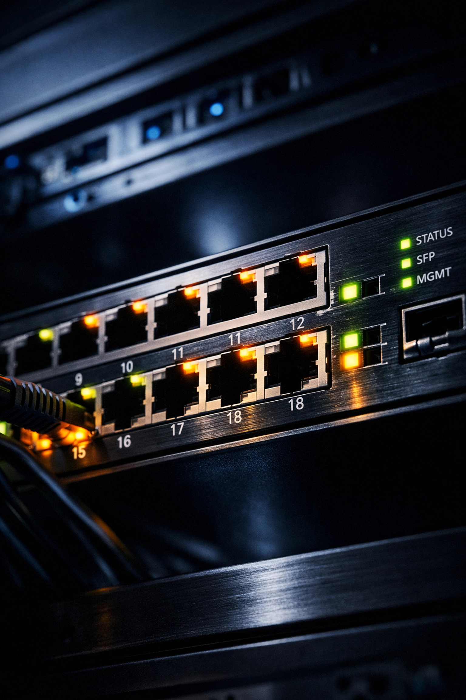 High-performance managed network switch with active Ethernet ports for a reliable church AVoIP system.