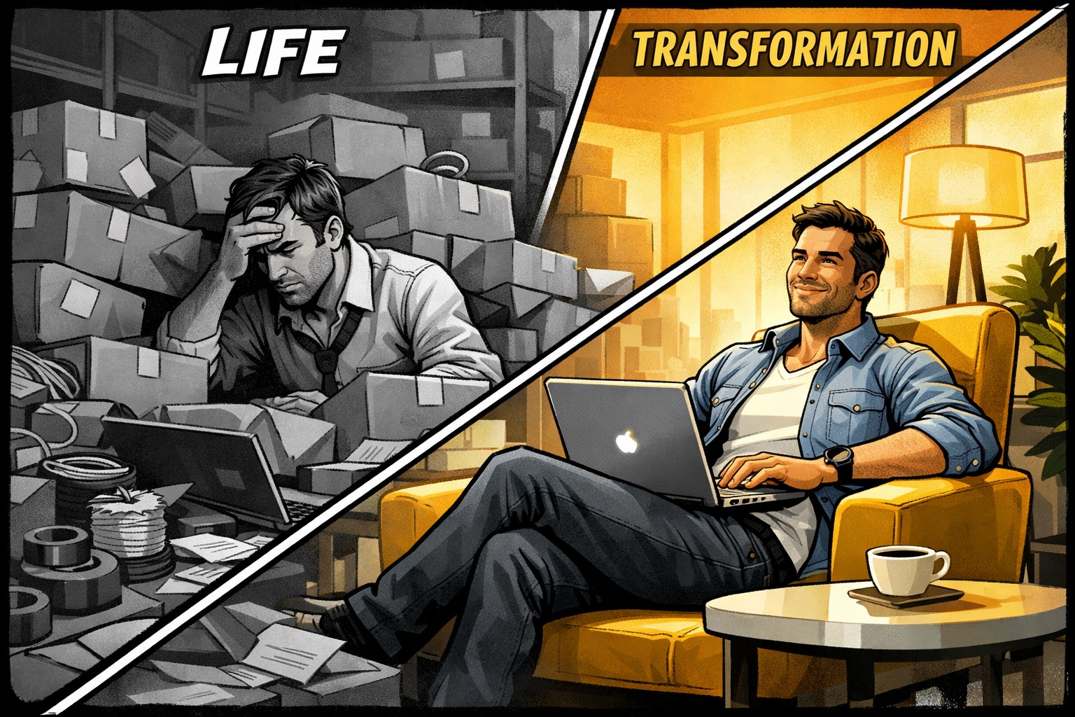 Amazon seller scaling their business by outsourcing logistics to an Amazon agency for a stress-free experience.