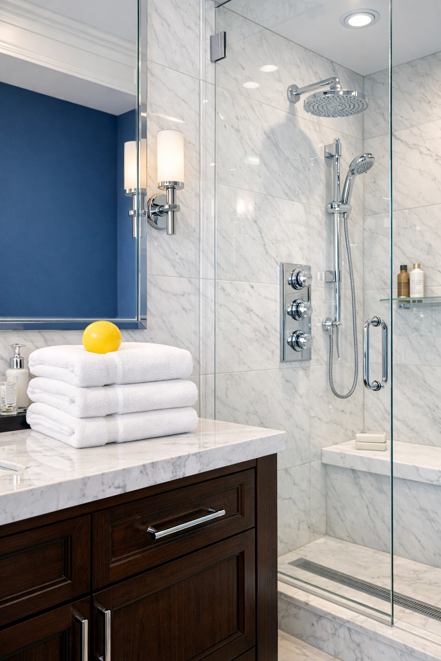 Sanitized luxury bathroom showcasing professional office cleaning Worcester standards and sparkling surfaces.