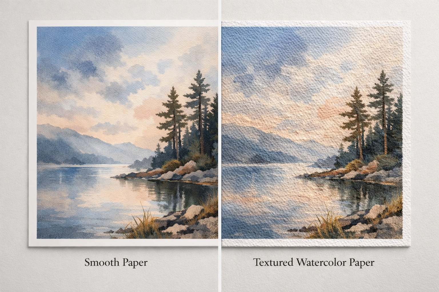 Watercolor print comparison on smooth versus textured fine art paper