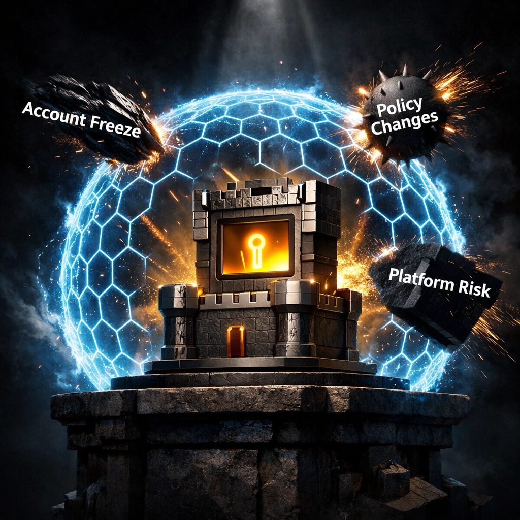 Self-custody hardware wallet protected by blockchain security against account freezes and platform risks