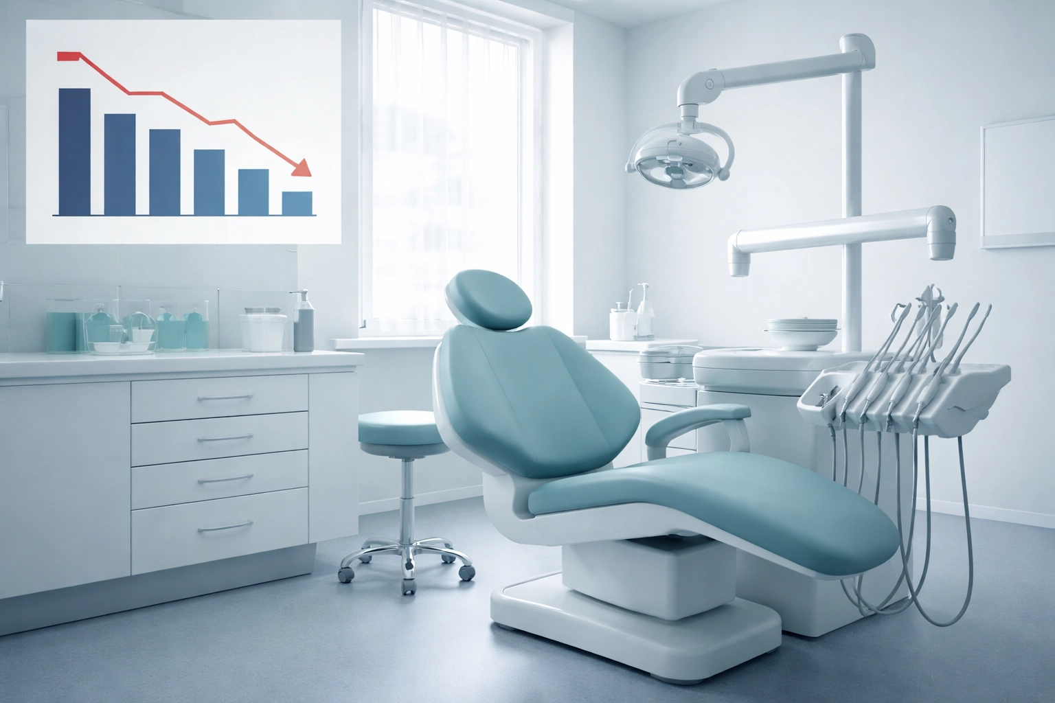 Empty dental nurse station in a UK dental practice, illustrating staffing shortages and recruitment challenges.
