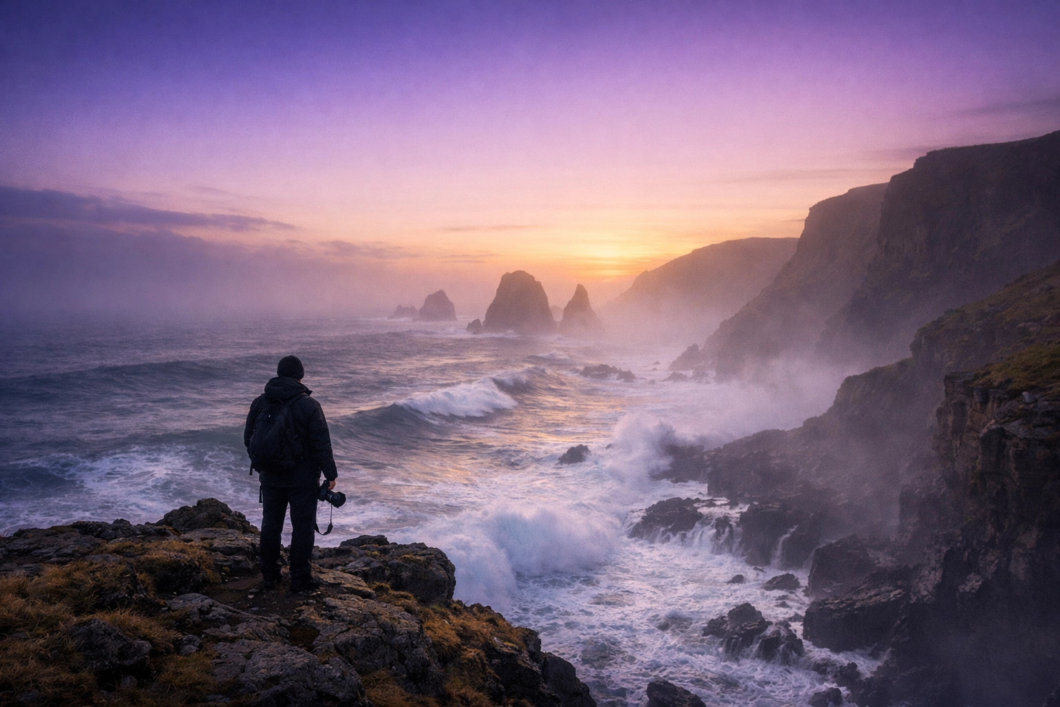 Majestic coastal environmental shot applying artistic portrait photography techniques.
