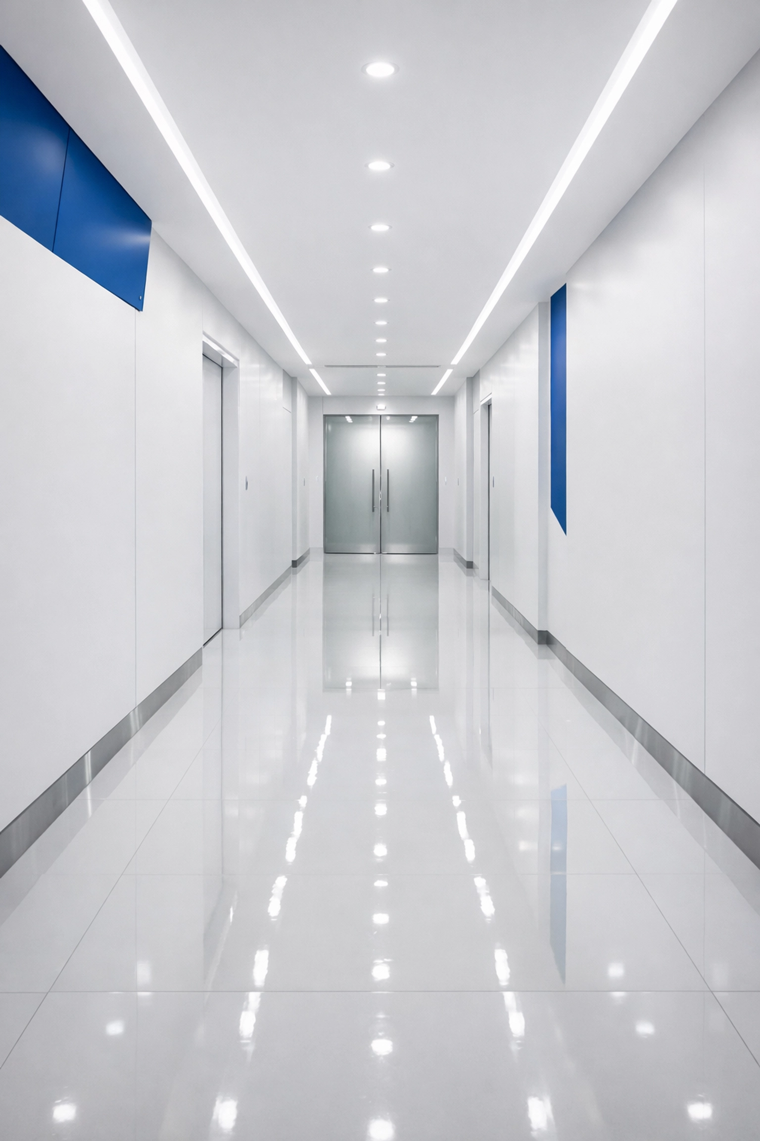 High-gloss commercial hallway floors maintained by professional janitorial services Massachusetts.