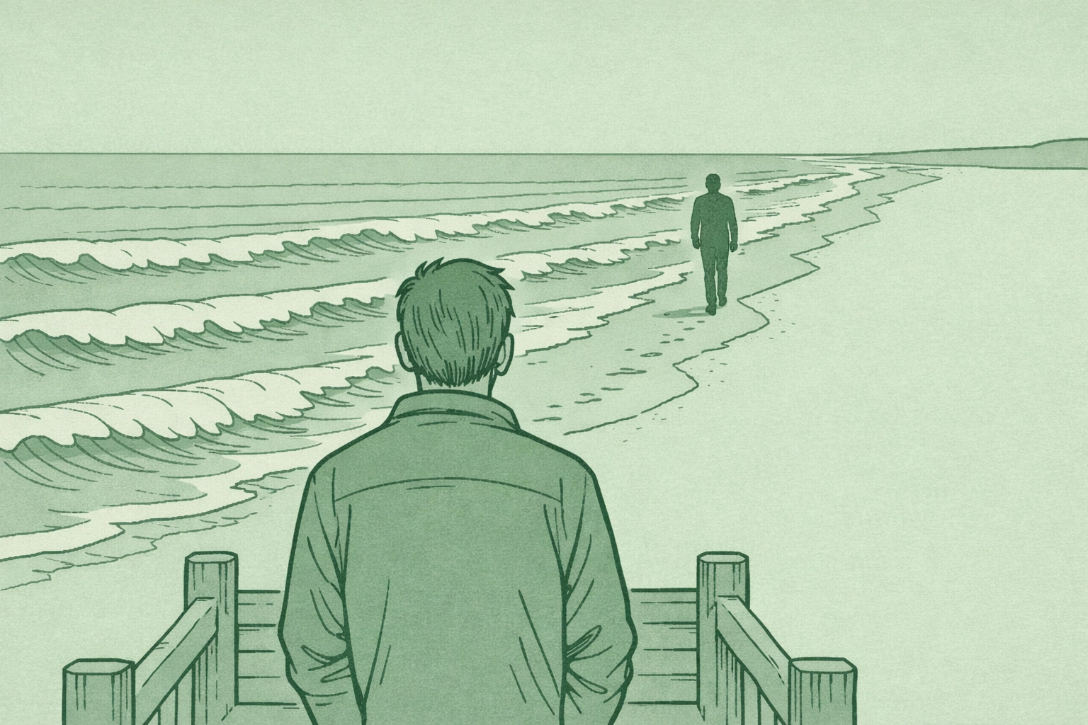 Gay romance scene showing man watching lover walk away symbolizing obsessive love