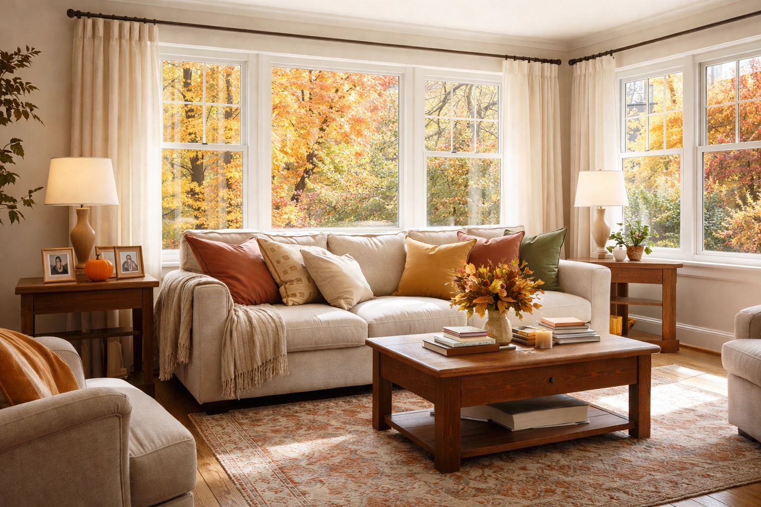 Cozy Massachusetts living room protected by comprehensive home insurance coverage