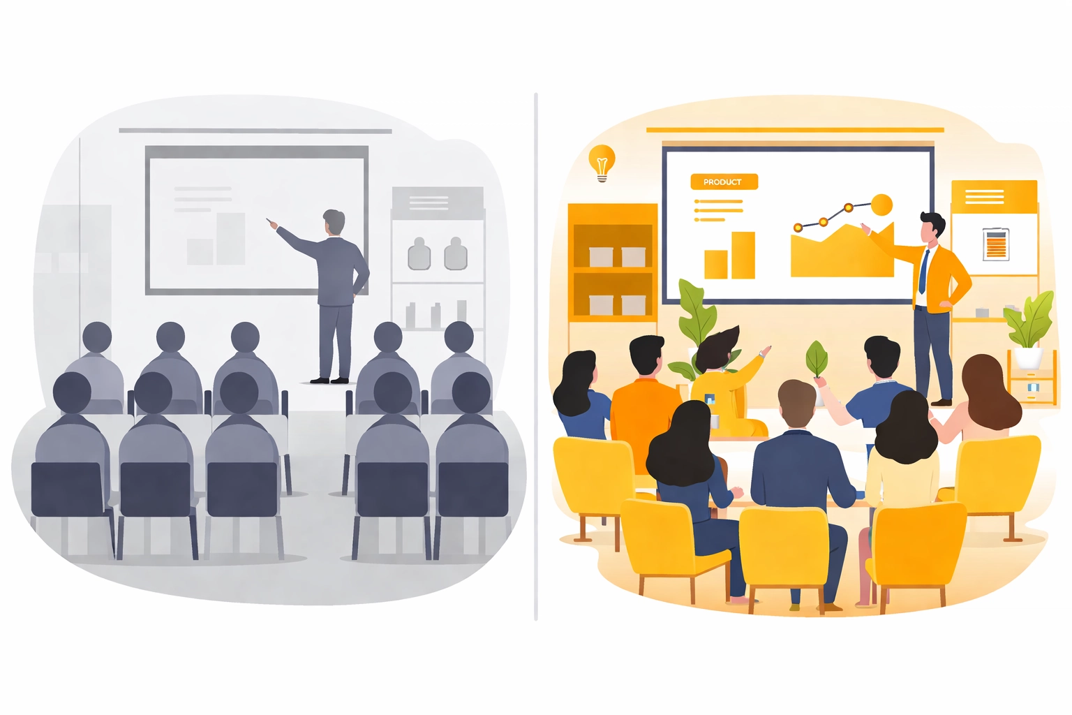Side-by-side illustration compares a passive Zoom meeting with an interactive live stream shopping webinar.