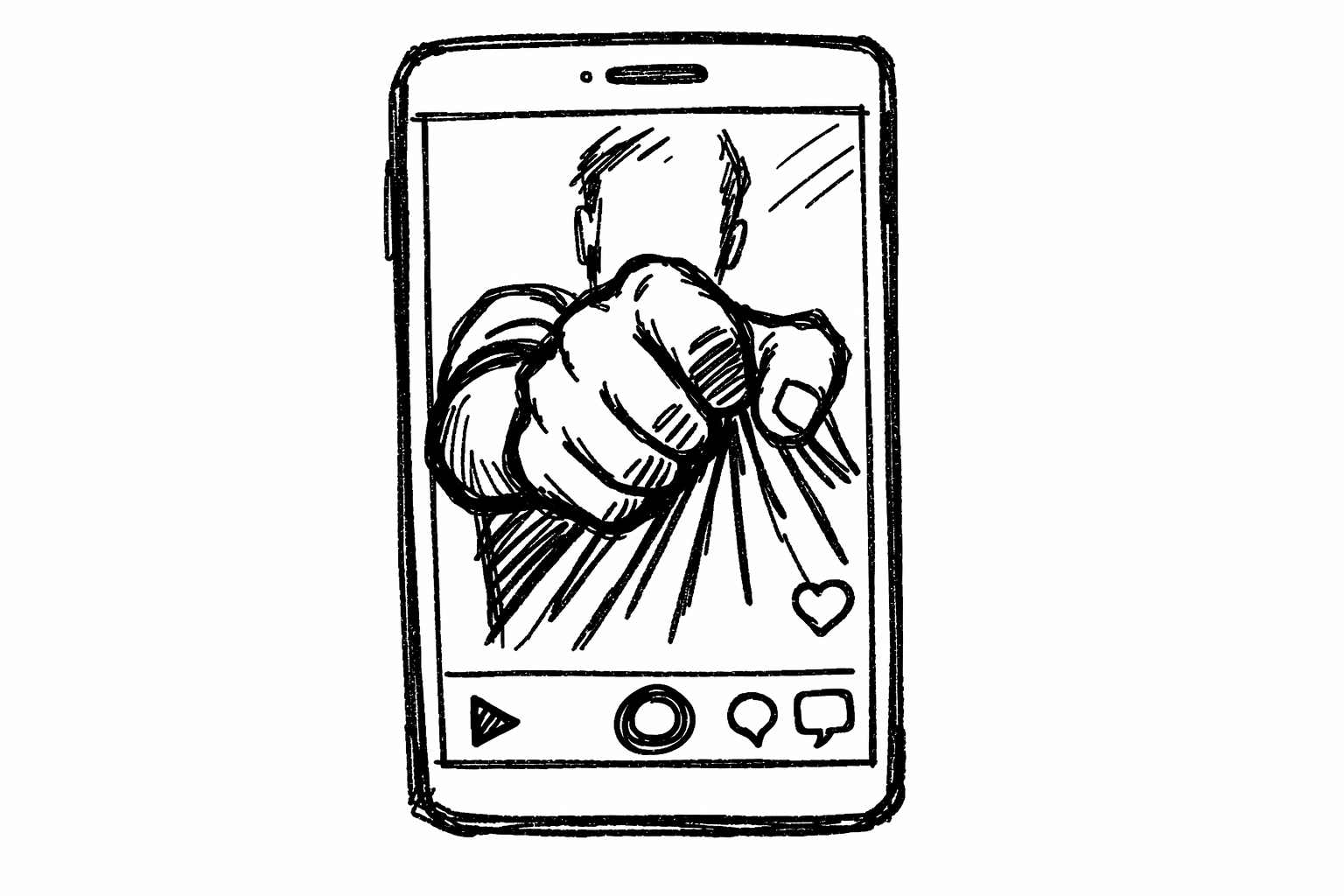 Hand drawn napkin sketch of a reel hook grabbing attention