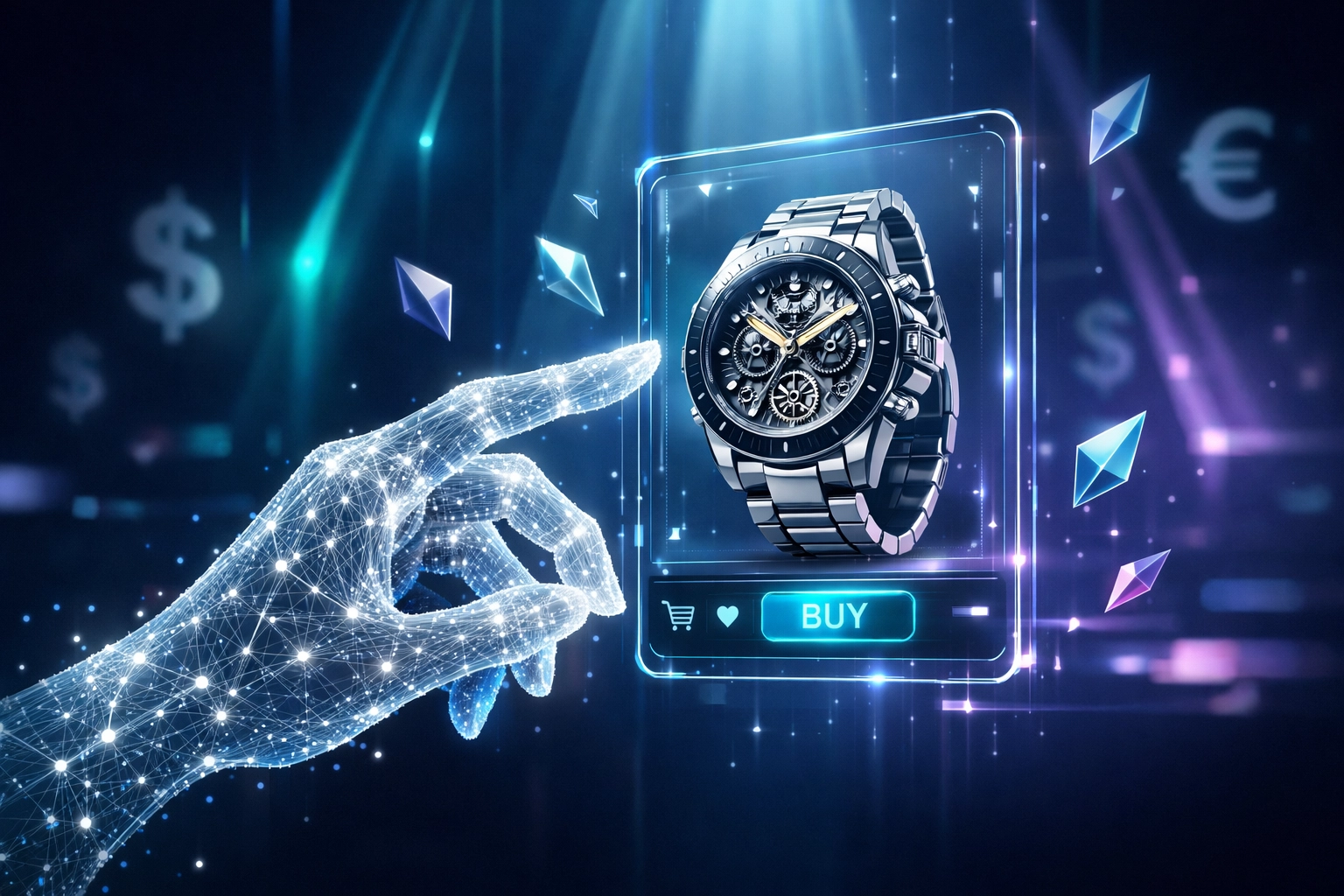 AI-powered Web3 shopping assistant facilitating a cryptocurrency payment for a luxury watch on Larecoin.ai.