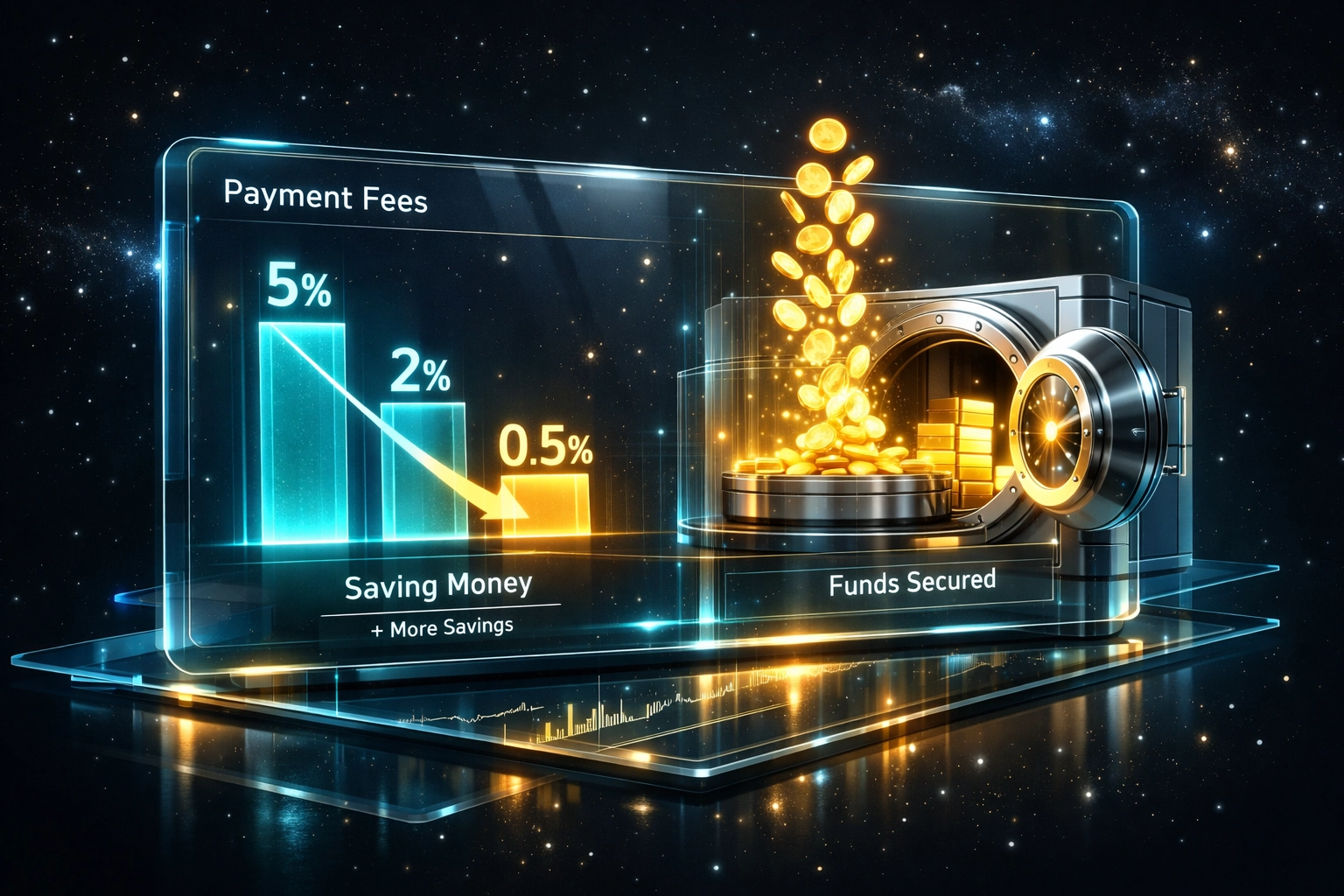 LUSD stablecoin fee savings dashboard showing reduced payment processing costs compared to traditional platforms