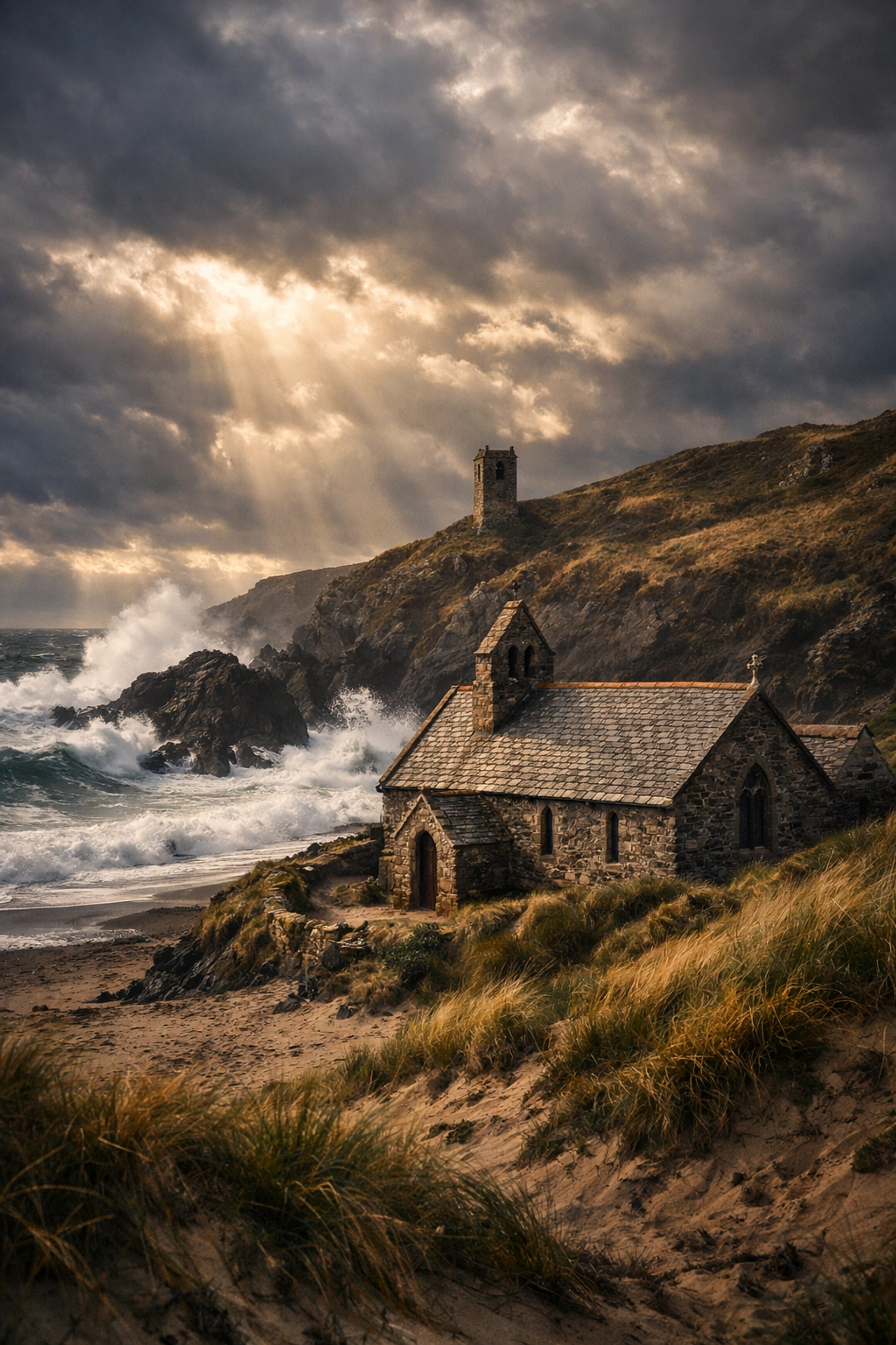 The historic Church of the Storms at Church Cove Gunwalloe, Cornwall, a scenic ashes scattering location.