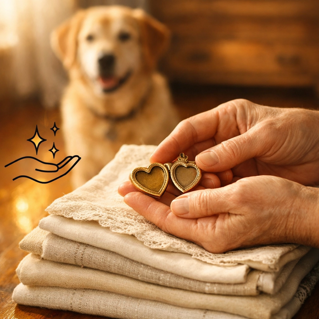 Hands holding a family heirloom locket representing caring estate liquidation services in Columbus, Ohio.