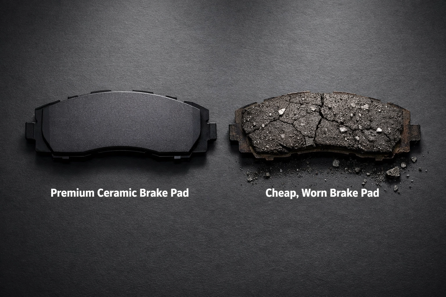 Comparison of high-quality brake pads versus crumbling cheap parts for professional brake replacement Sedona.