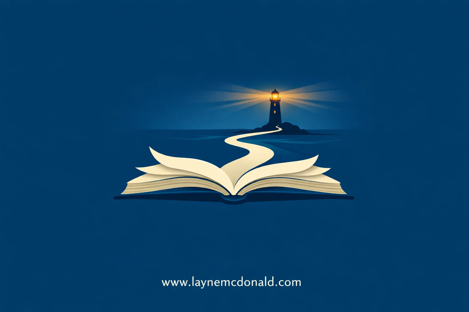 Open book transforming into path leading to lighthouse representing Christian allegorical fiction