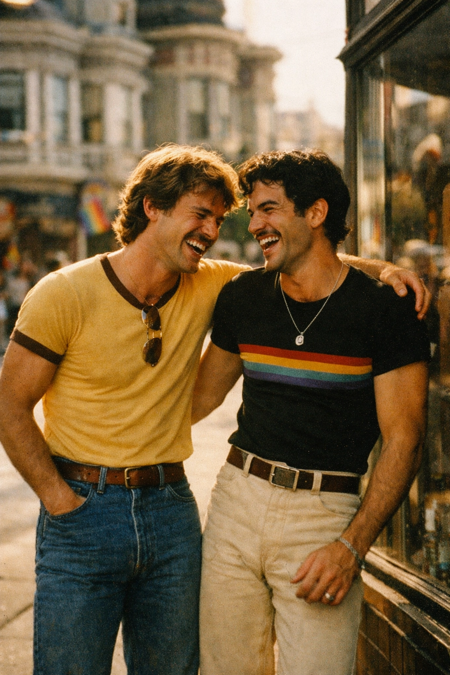 Two gay men in 1970s San Francisco Castro District, capturing the authentic spirit of early gay fiction.