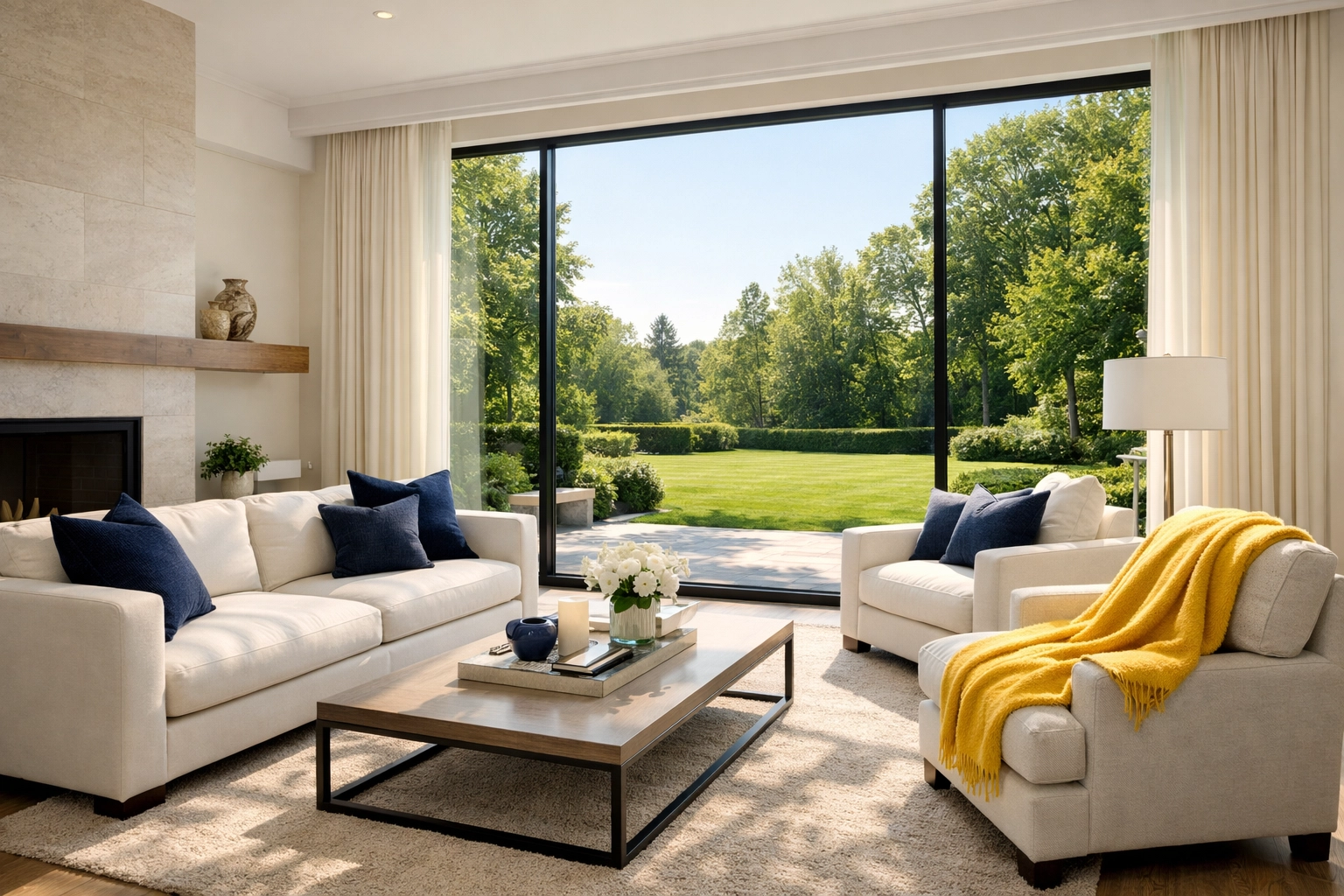 Sun-drenched Weston living room kept organized and stress-free with weekly house cleaning services.