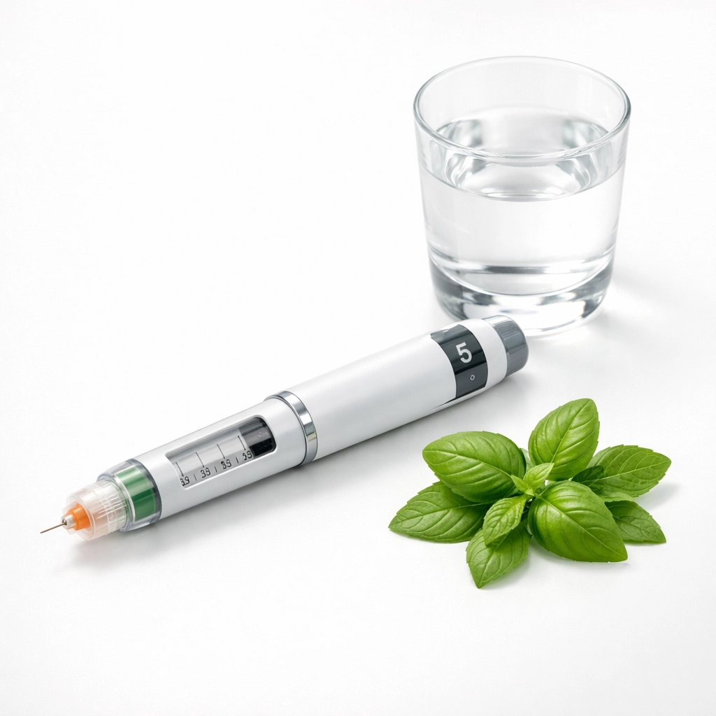 GLP-1 medical injection pen for weight loss treatment on clinical surface