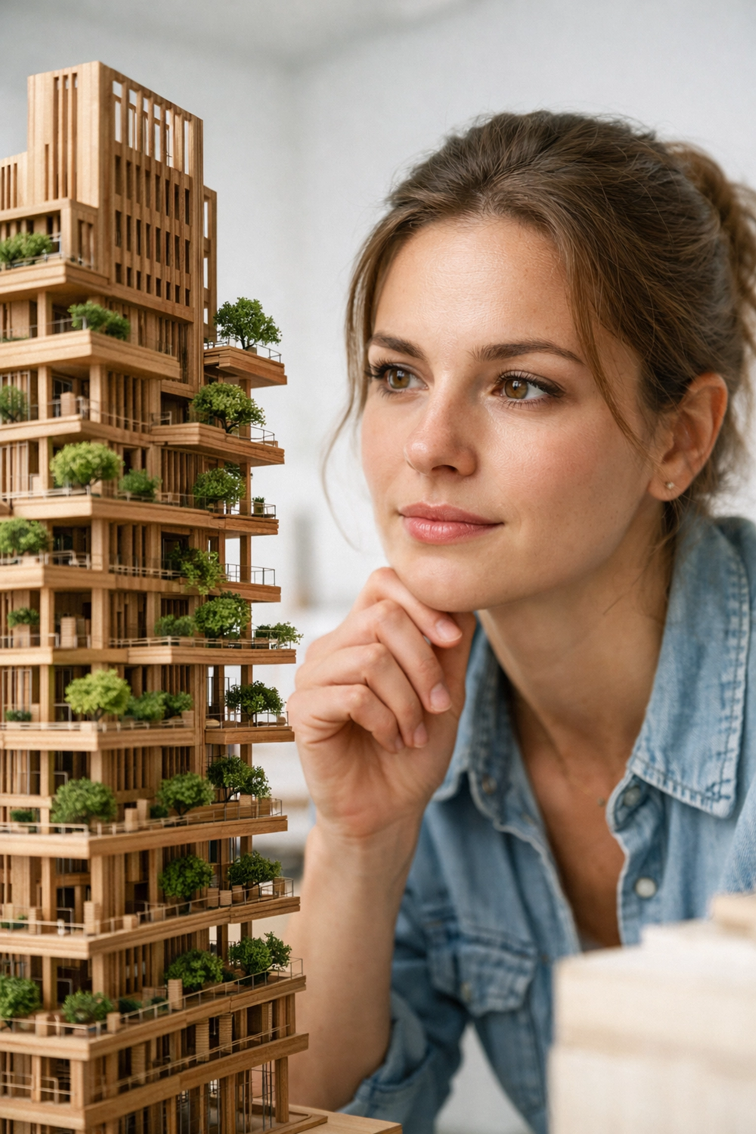 A student analyzing a sustainable architecture model during an SAT logic study deep dive.