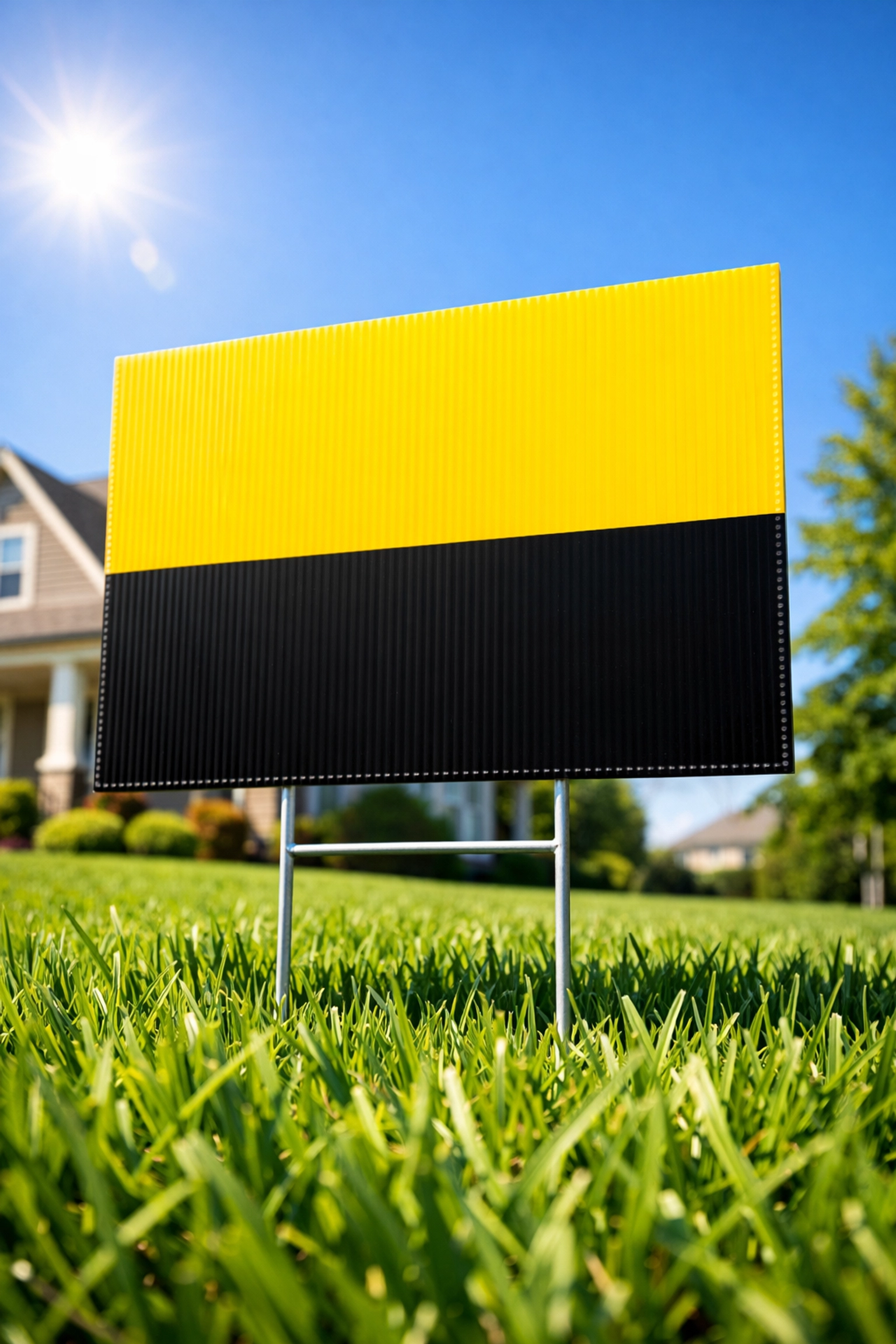 Durable corrugated plastic yard sign with an H-stake placed in a residential lawn in Fort Worth.
