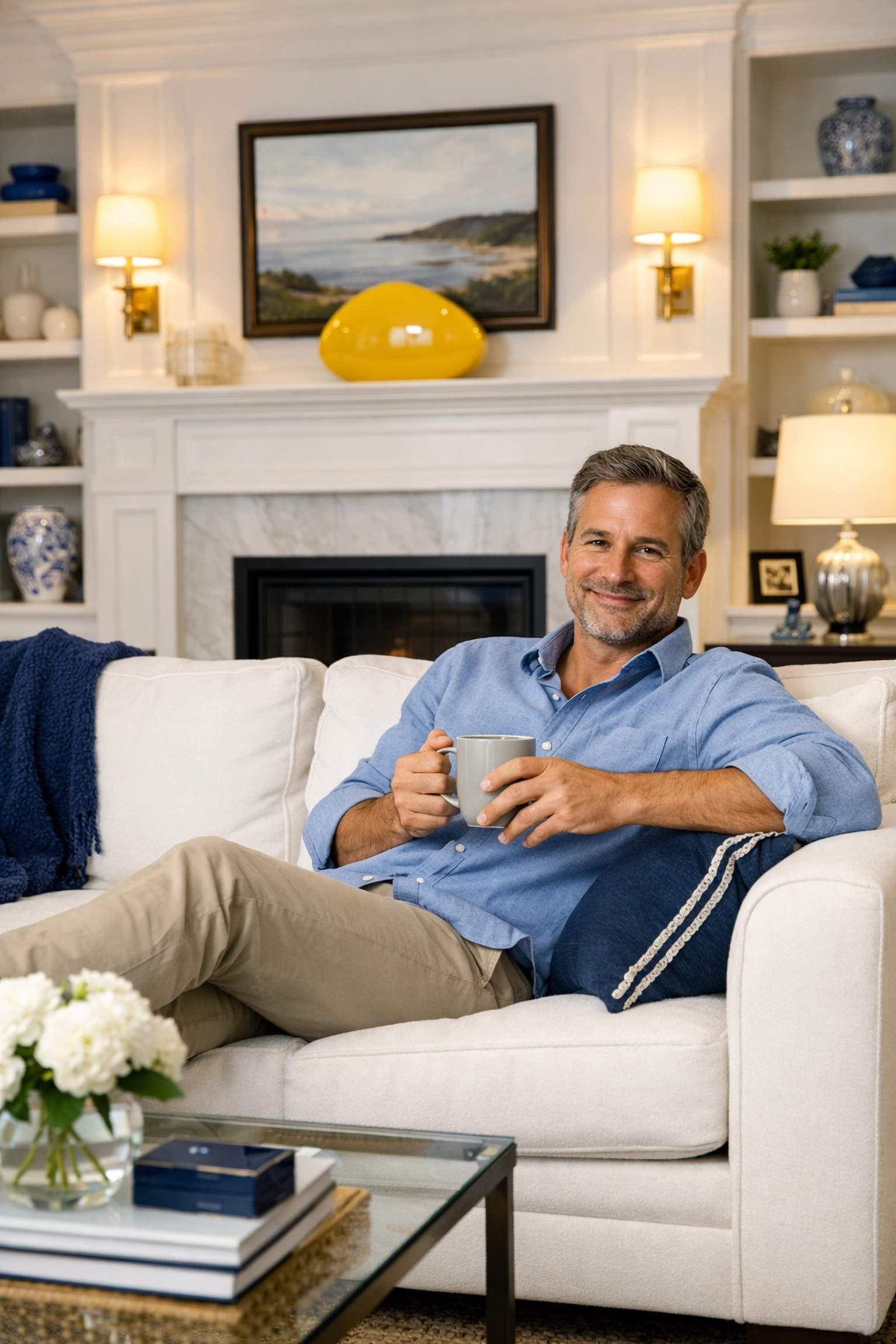 A relaxed homeowner enjoying professional cleaning services near me in a tidy MA home.