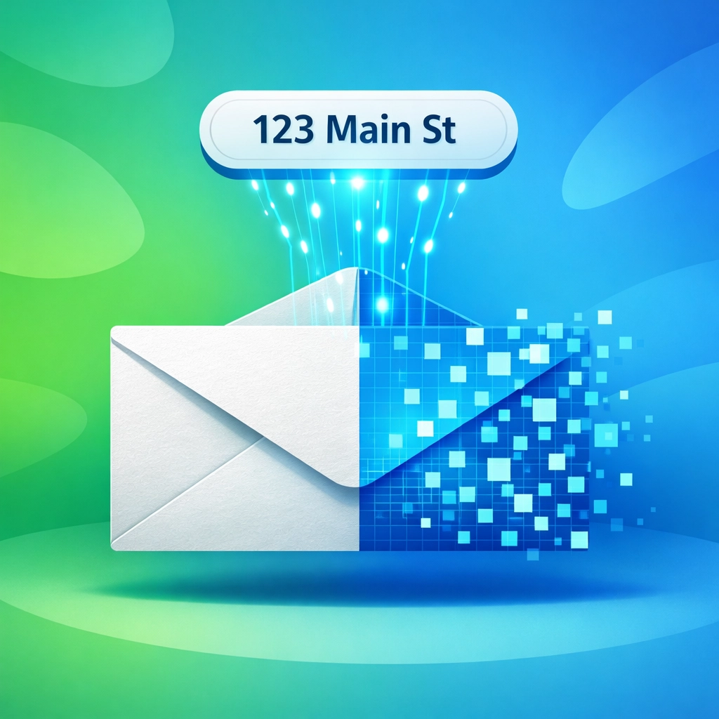 Digital envelope transforming from physical mail to digital delivery using street addresses