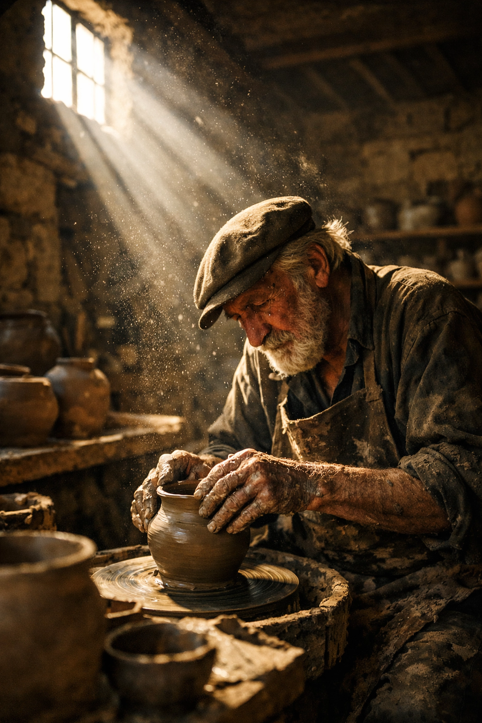 Cinematic portrait of an artisan in Tuscany emphasizing authentic storytelling and natural lighting.