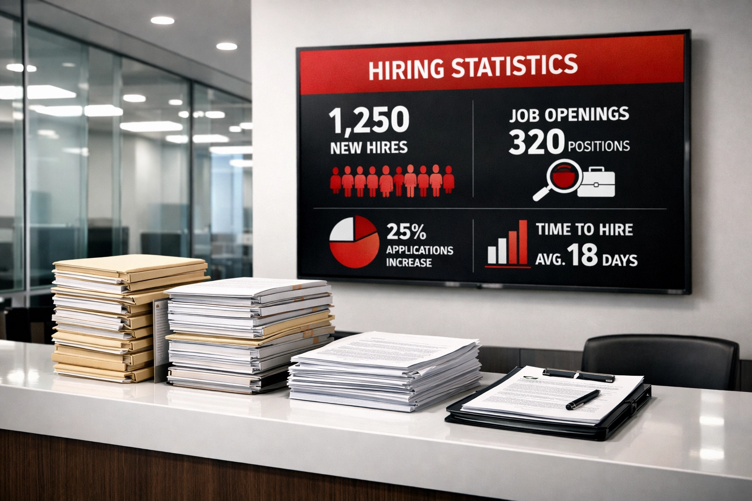 Federal government office reception area with hiring application documents