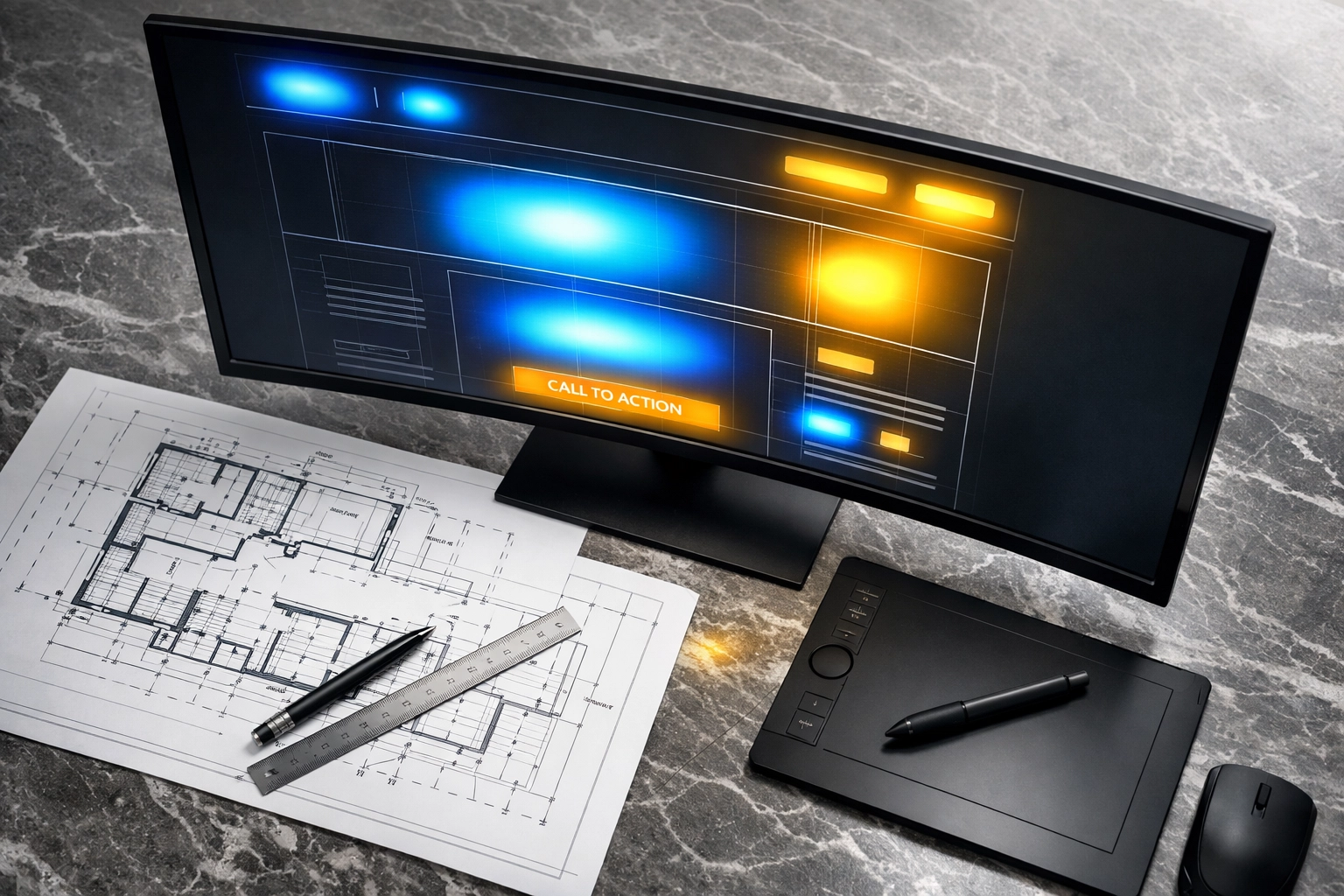 Professional web design wireframe showing conversion zones and internet marketing strategy.