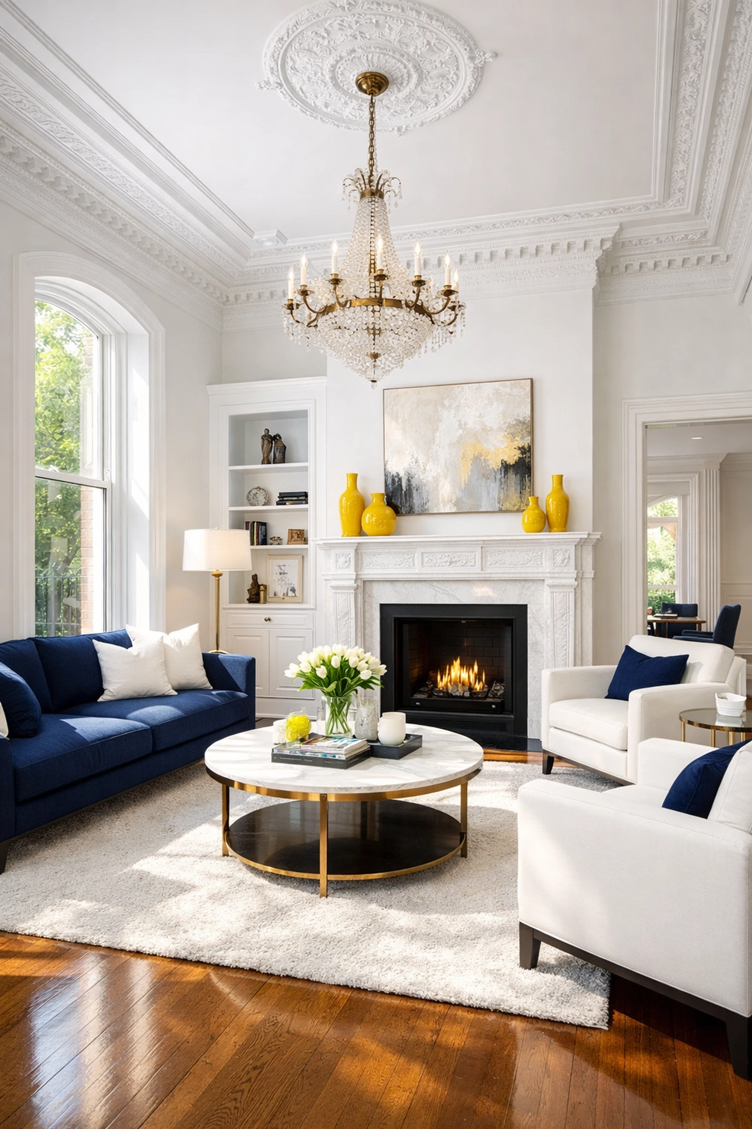 Spotless luxury Boston brownstone living room after a professional move-in cleaning in Boston.