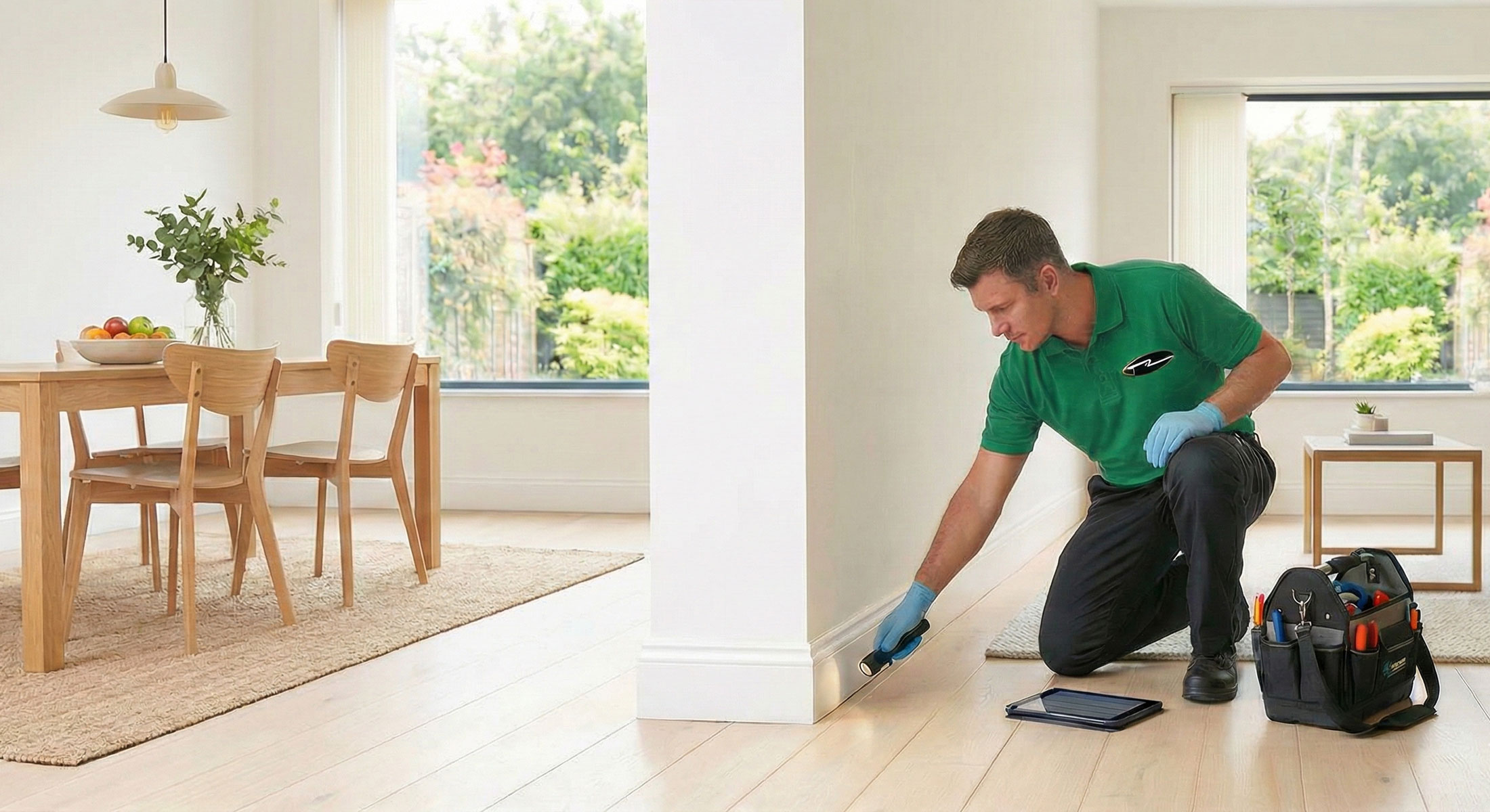 Titanium Laboratories technicians conducting a thorough indoor inspection for pests