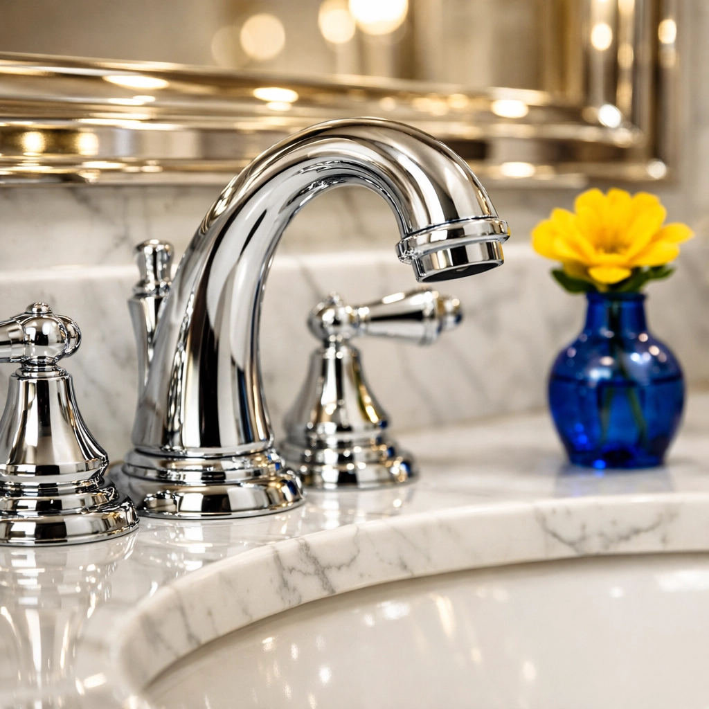 Detailed view of a sanitized chrome faucet after a deep clean, showing value for house cleaning prices near me.