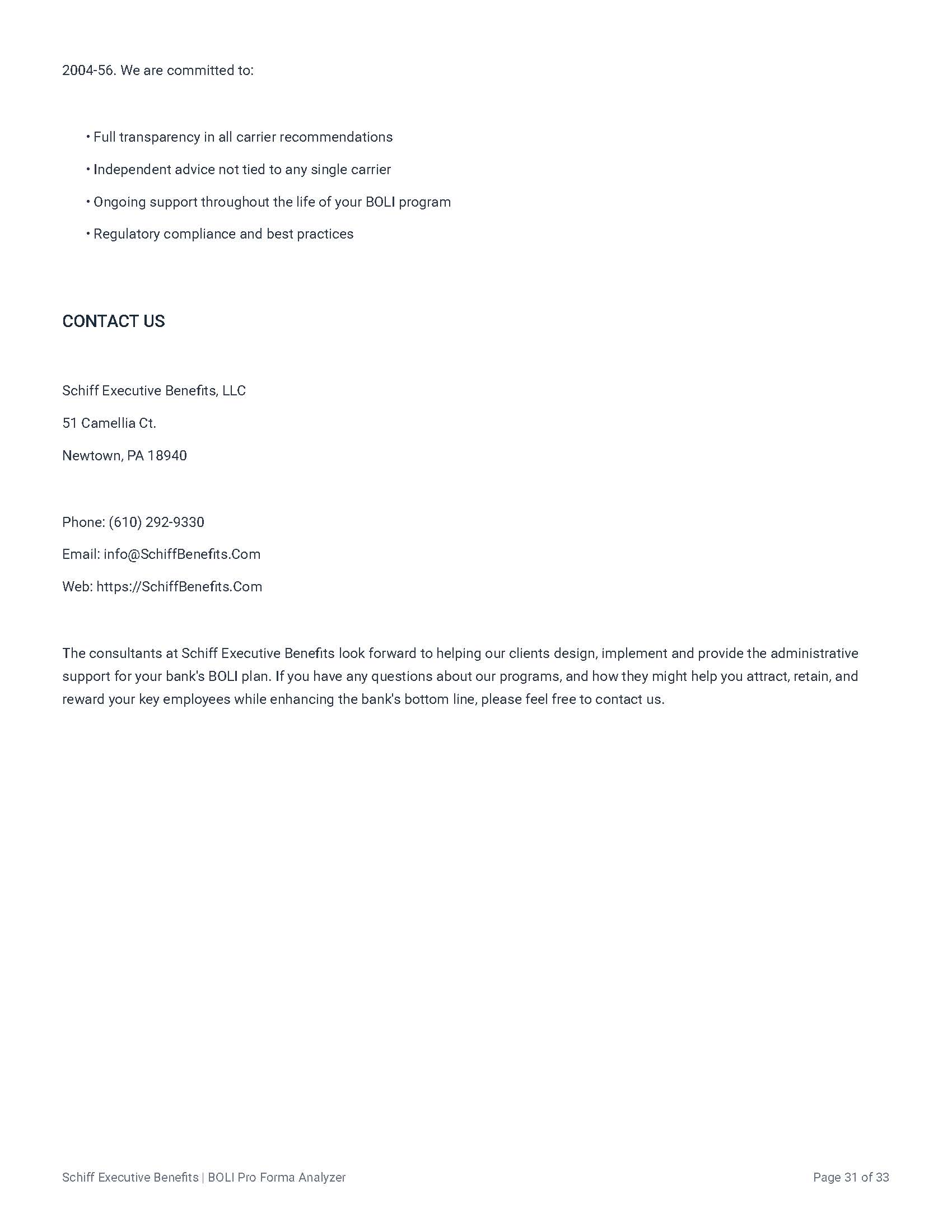 Contact Schiff Executive Benefits