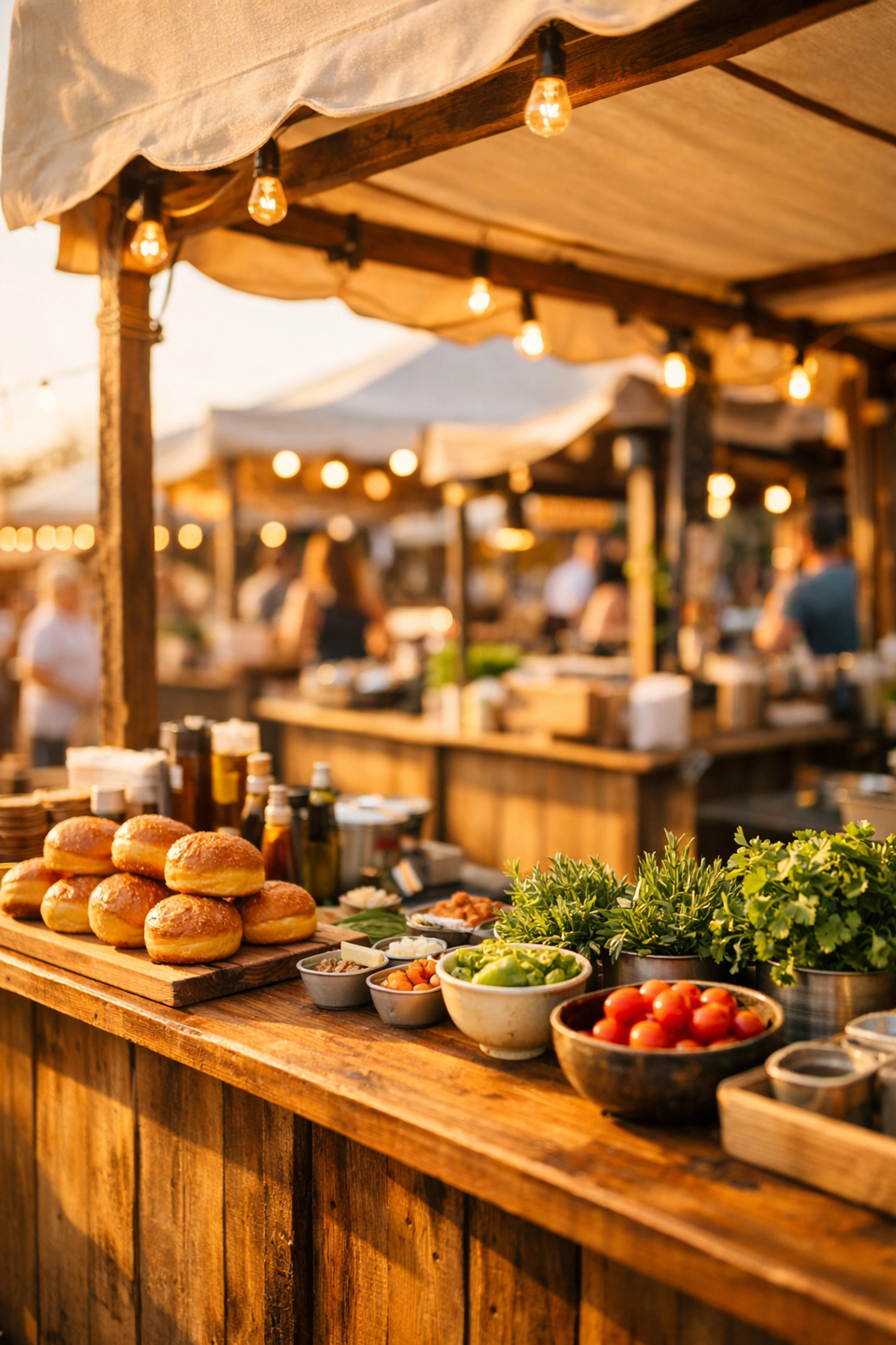 Curated artisanal food stalls at a boutique summer festival showing high-quality trader management.
