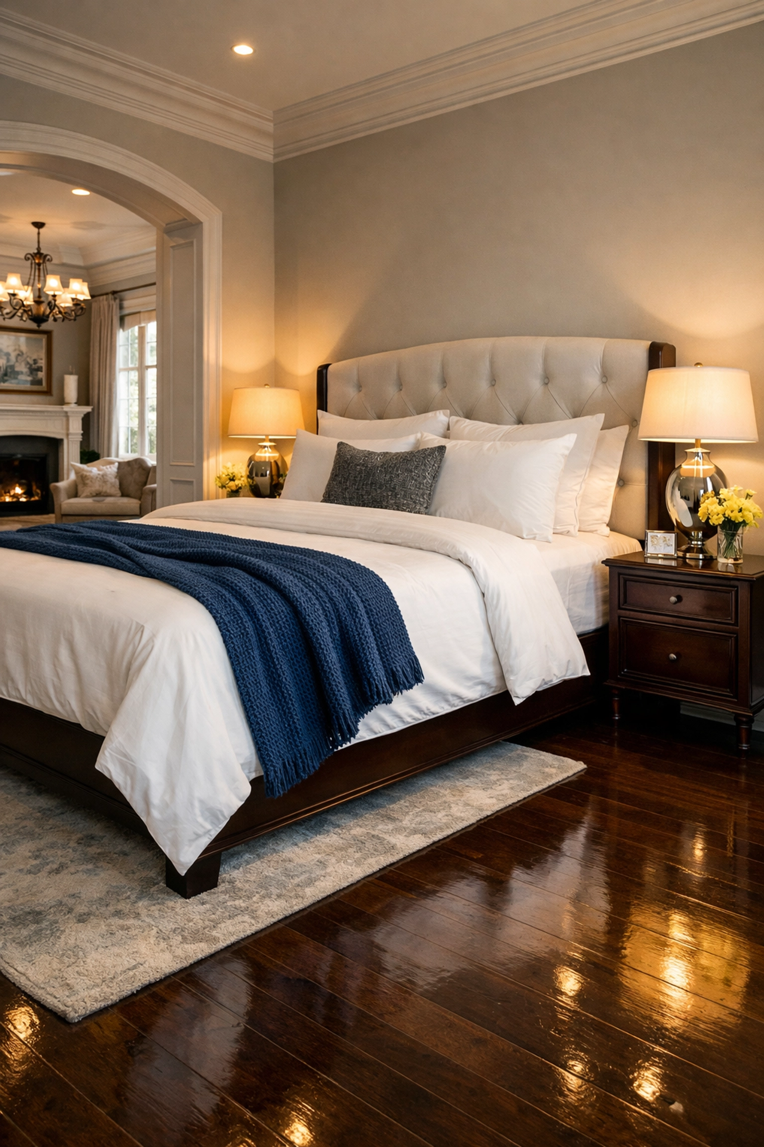 Pristine master bedroom in a Stow home showing the results of a deep residential cleaning service.