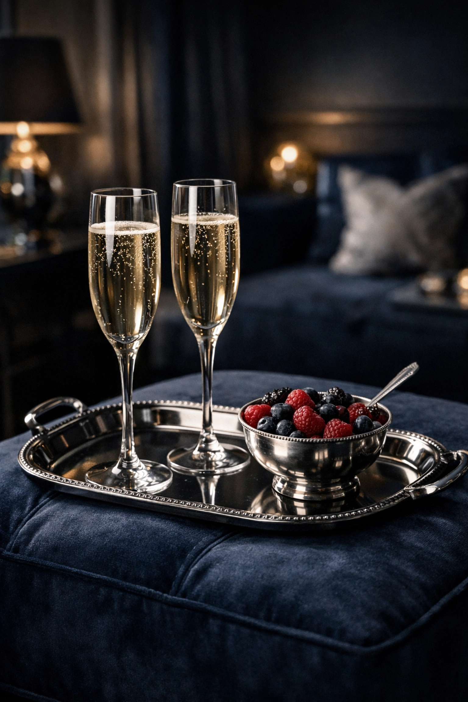 Luxury room service set up in a suite, illustrating effective automated hotel upselling features.