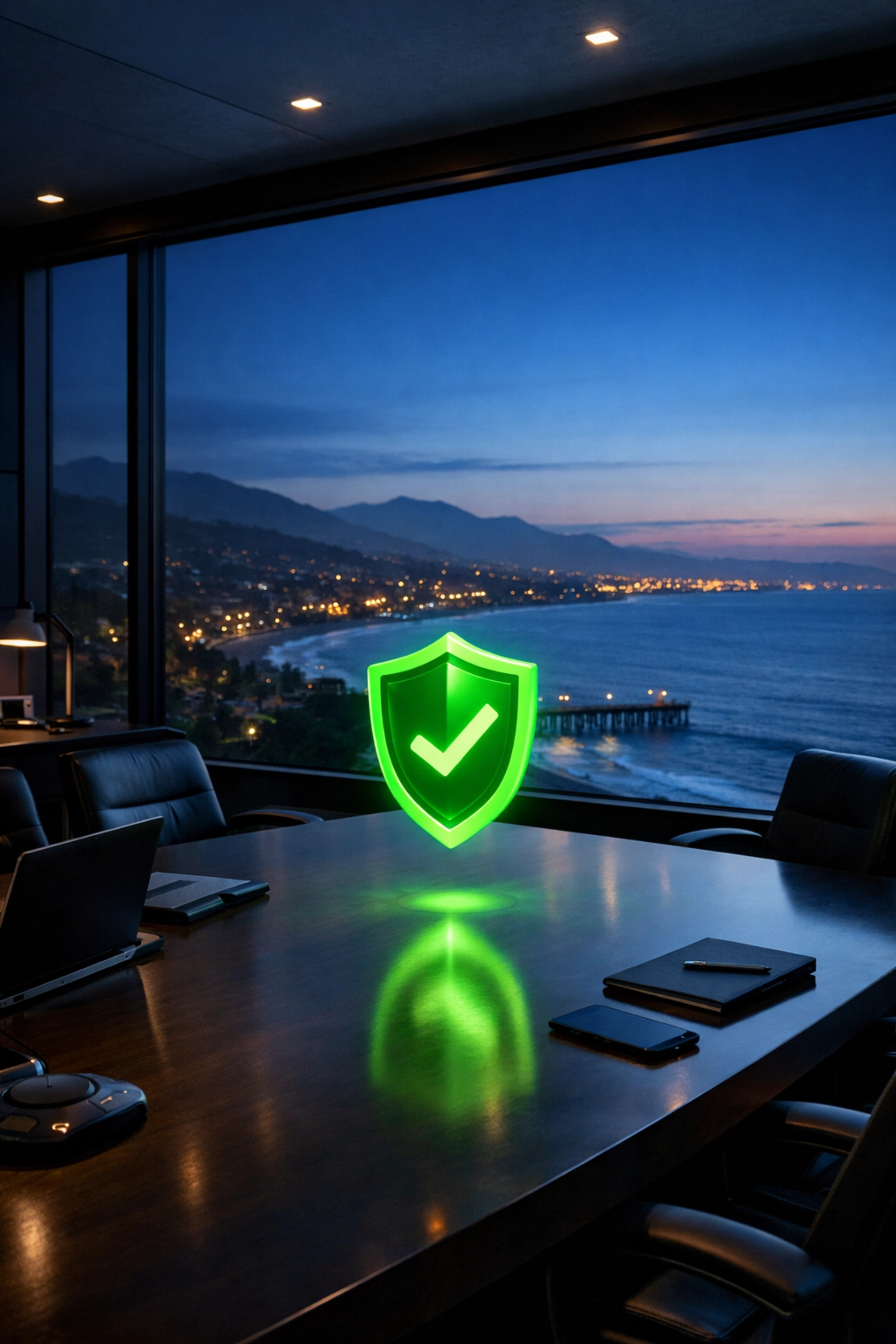 Secure workspace overlooking Ventura coast, representing managed IT services for local defense contractors.