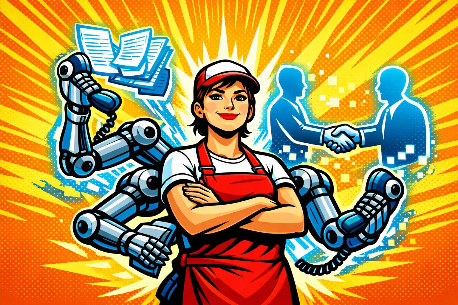 Small business owner using ai business automation to manage multiple tasks effortlessly.