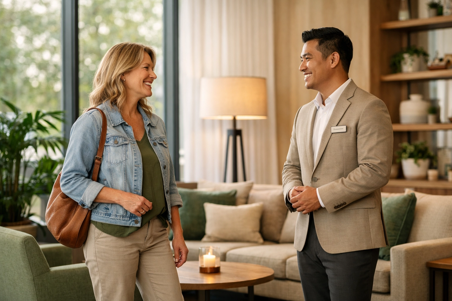 Hotel staff providing personalized guest service in modern lobby
