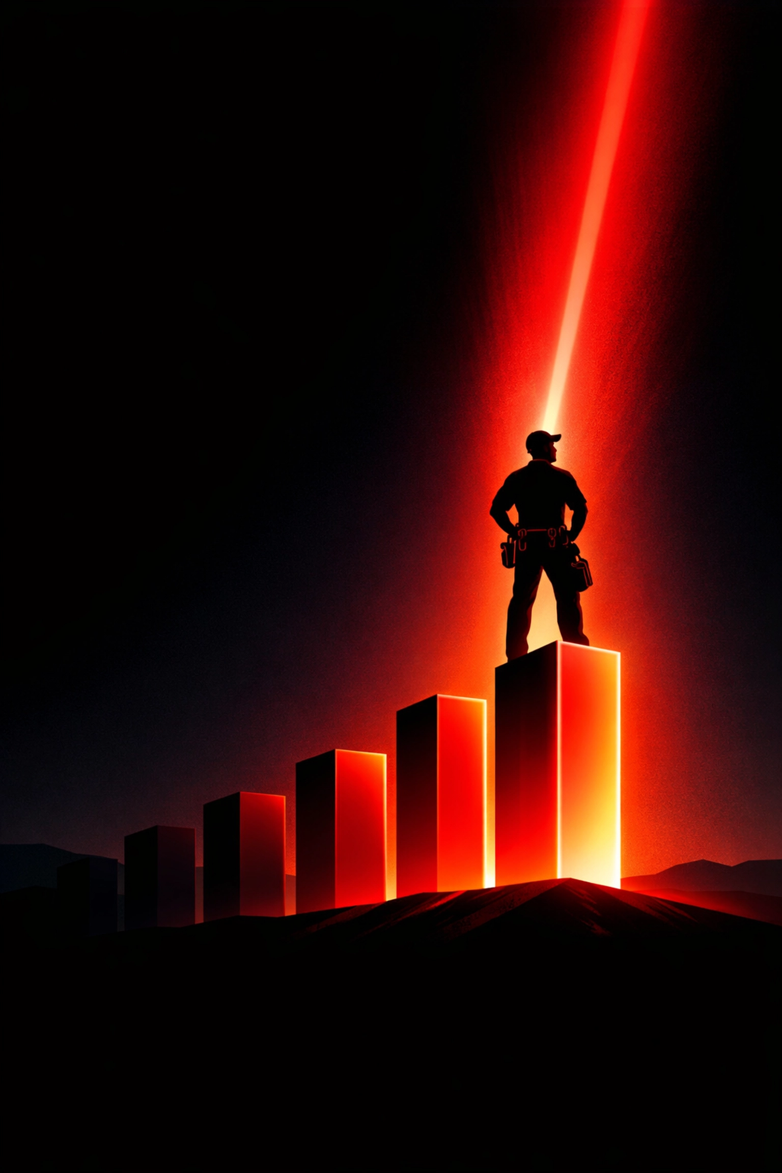 A tradesperson on a rising bar chart symbolizing business growth from a professional trade website.