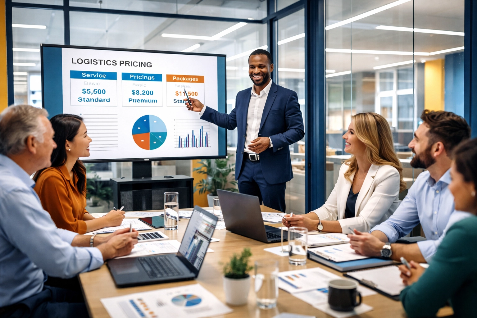 Logistics professional presents transparent shipping rates to clients, emphasizing PSI Global Logistics’ commitment to honesty.